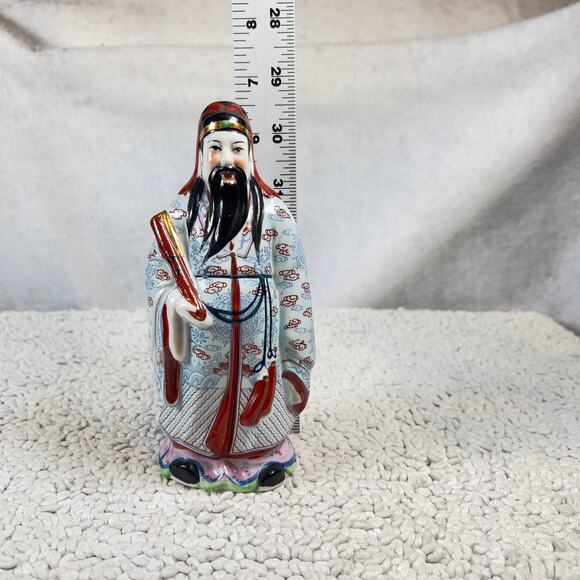 Chinese Famille Rose Porcelain Fu Lu Shou Figurine FU God Of Good Fortune 6.5" - Picture 12 of 15